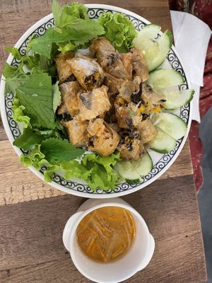 Crispy spring rolls and rice noodles  at Mang's Mania in Ho Chi Minh City