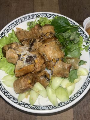 Fried spring rolls and rice noodles   at Mang's Mania in Ho Chi Minh City