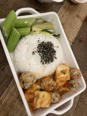 Vegan balls and tofu in tomato sauce   at Mang's Mania in Ho Chi Minh City