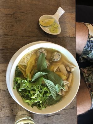 Noodles with Indian taro and vegan meatballs  at Mang's Mania in Ho Chi Minh City