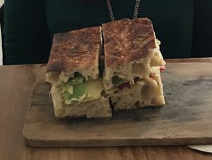 Avocado, tomato and hummus sandwich  at El Pan De La Chola in Lima