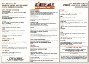Menu at Bright Brewery in Bright