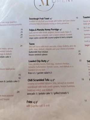 Menu August 2024  at Moment in Christchurch