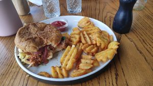 Pulled jackfruit gluten free burger. Very good ( gf option for free) at Moment in Christchurch