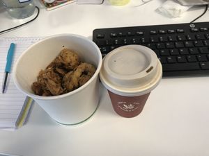 Fried cauliflower and a flat white (with soy)  at Moment in Christchurch