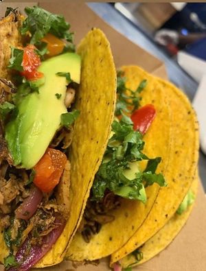 Wildin' Out Taco featuring Jackfruit + Kale + Cilantro + Red Onion + Mixed Peppers + Wild Rice.  at Juiceade in Bronx