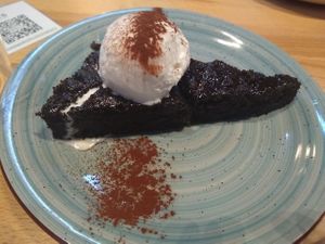 Avocado brownie at Roots & Rolls in Barcelona