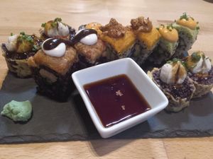 Tasty sushi! at Roots & Rolls in Barcelona