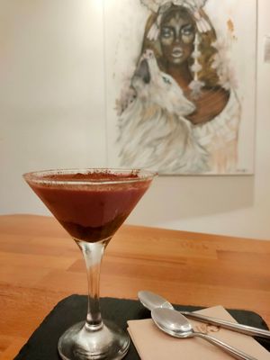 Peach tiramisu at Roots & Rolls in Barcelona