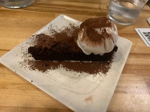 Lovely chocolate and avocado brownie at Roots & Rolls in Barcelona