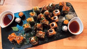 Sushi mix plate at Roots & Rolls in Barcelona