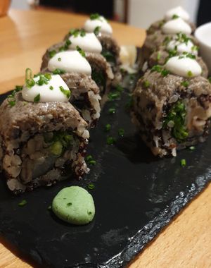 Mushroom sushi at Roots & Rolls in Barcelona