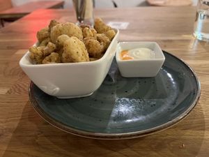 Cauliflower popcorn. Awesome texture. Not much flavor.  at Roots & Rolls in Barcelona