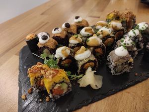 degustation option of sushi at Roots & Rolls in Barcelona