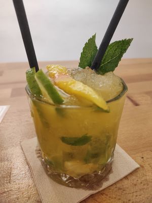 mango mojito (free cocktail if it's your birthday) at Roots & Rolls in Barcelona