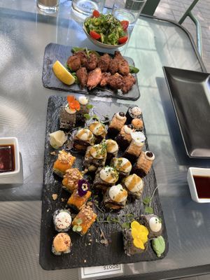 Tasting sushi  at Roots & Rolls in Barcelona