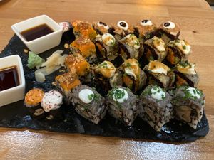 Sushi platter at Roots & Rolls in Barcelona