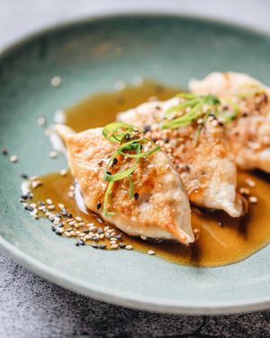 Plant-based gyozas at Roots & Rolls in Barcelona