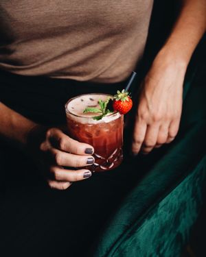 New cocktail: Chuck Berrie! With Aperol, forest fruit, and Campari. at Roots & Rolls in Barcelona