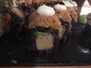 Tasting sushi at Roots & Rolls in Barcelona