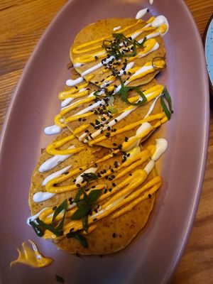 Korean pancakes at Roots & Rolls in Barcelona