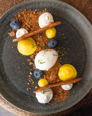 Roots & Rolls vegan dessert deconstructed lemon tart at Roots & Rolls in Barcelona