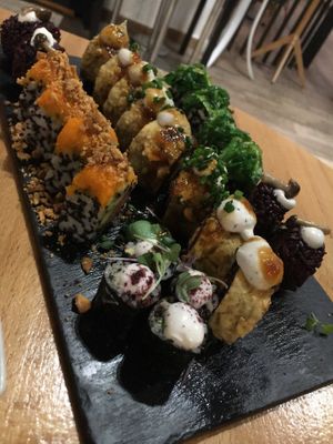Sushi tasting plate at Roots & Rolls in Barcelona
