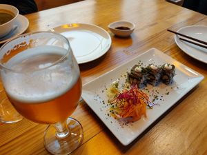 Mushroom sushi at Roots & Rolls in Barcelona