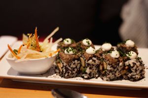 Mushroom sushi  at Roots & Rolls in Barcelona