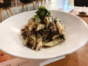 Pasta dish at Roots & Rolls in Barcelona