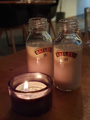 Shots of vegan baileys at Roots & Rolls in Barcelona