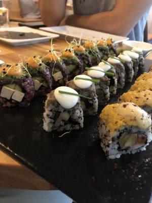 KimchiMe, Wild Mushrooms, Chickpea sushi at Roots & Rolls in Barcelona