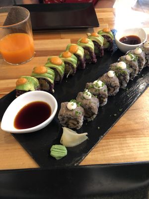 Crunchy roll and mushroom roll. Delish! at Roots & Rolls in Barcelona