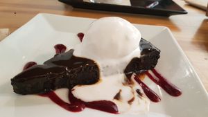 Delicious brownie at Roots & Rolls in Barcelona