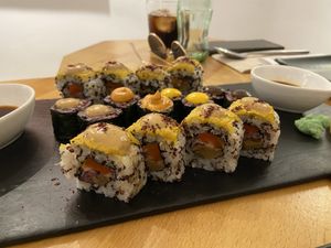 Avocado and Hummus Sushi  at Roots & Rolls in Barcelona