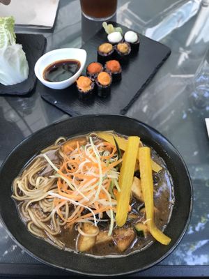 ramen and maki at Roots & Rolls in Barcelona