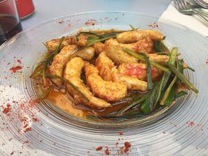 Vegan prawns! at Restaurante Vegano Tierra Madre in Valencia
