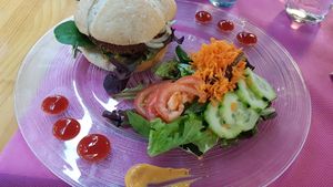 Burger with peaprotein at Restaurante Vegano Tierra Madre in Valencia