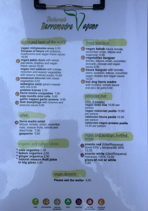 Corona/ Covid-19 Card August 2020 at Restaurante Vegano Tierra Madre in Valencia