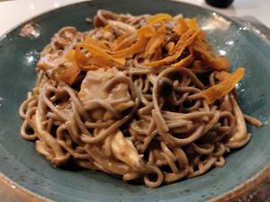 A rich coconut miso soba noodles with heura at UDON in Escaldes-engordany