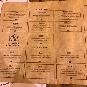 Cocktail Menu- Happy Hour at Pergamon Restaurant in Jerusalem