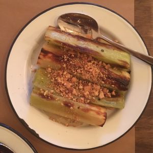 Roasted leeks  at Pergamon Restaurant in Jerusalem