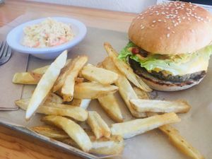 A combo with a side of coleslaw. at Changarrito Vegano in Valle De Bravo