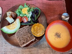 one simple Breakfast (mostly using organic veggies and fruits from our farm, and of course 100% vegan!) at Dana Village in Nishiaizu