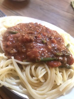 Tomato pasta with our organic tomatos!! at Dana Village in Nishiaizu