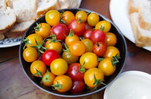 our fresh tomatos from our own organic garden comes to your dish. We grow them from the seeds. Yummy!! at Dana Village in Nishiaizu