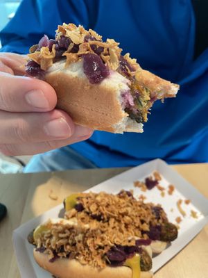 Closeup at the delicious vegan hotdog 🤤 at IKEA in Taastrup