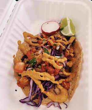 Shrimp Tacos at Vegan Veganos - Food Truck in San Jose