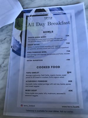 Menu at Terra in 