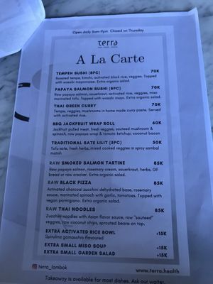 Menu at Terra in 